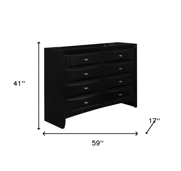 Homeroots 59" Black Solid Wood Eight Drawer Double Dresser  Solid Wood 384017