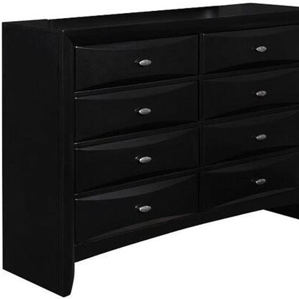 Homeroots 59" Black Solid Wood Eight Drawer Double Dresser  Solid Wood 384017