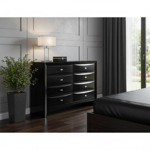 HomeRoots 59" Black Solid Wood Dresser with Mirrored Accents - Stylish Storage Solution for Modern Bedrooms 8 384017