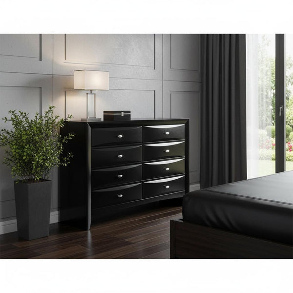 HomeRoots 59" Black Solid Wood Dresser with Mirrored Accents - Stylish Storage Solution for Modern Bedrooms 8 384017