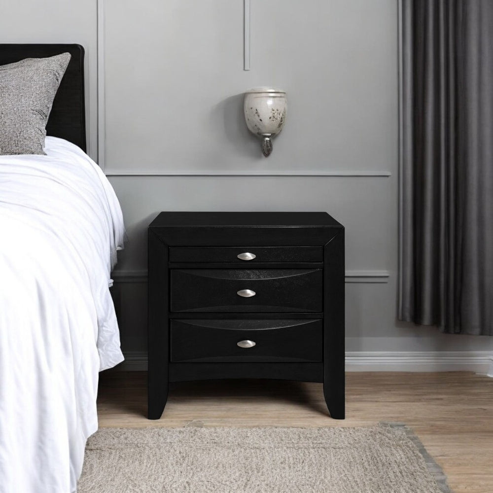 HomeRoots 25" Black Wood Three Drawer Nightstand - Stylish Storage Solution for Bedroom, Home Office & More! 384019