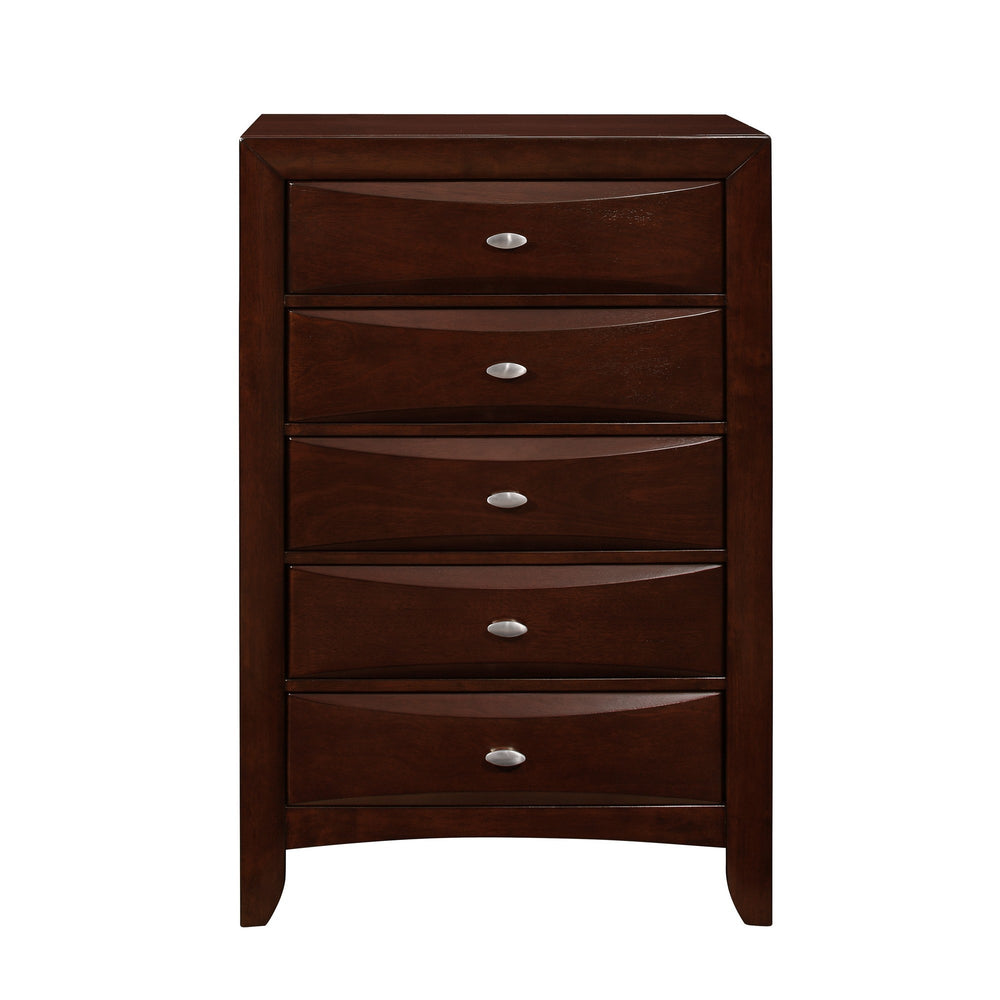 Homeroots New Merlot Chest With 5 Chambared Drawer  Solid Wood 384020