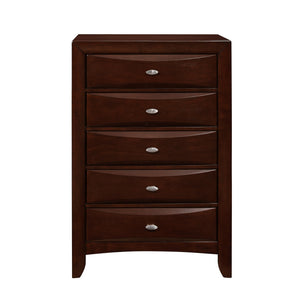 Homeroots New Merlot Chest With 5 Chambared Drawer  Solid Wood 384020