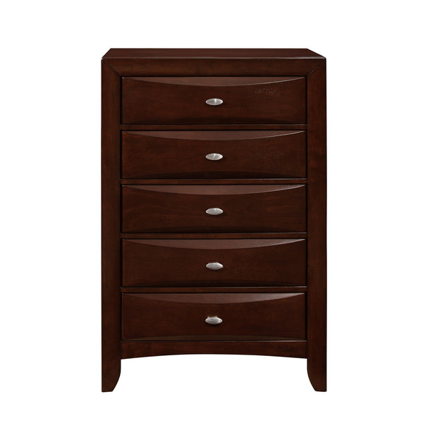 Homeroots New Merlot Chest With 5 Chambared Drawer  Solid Wood 384020