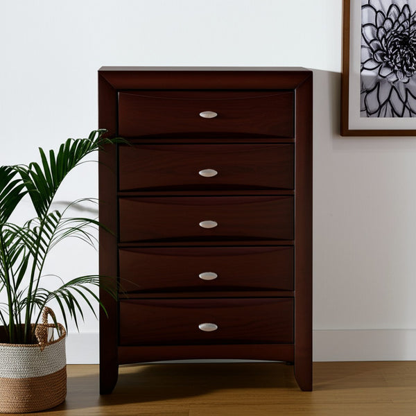 HomeRoots New Merlot Chest - Elegant 5-Drawer Storage Solution with Contemporary Charm for Modern Bedrooms 5 384020