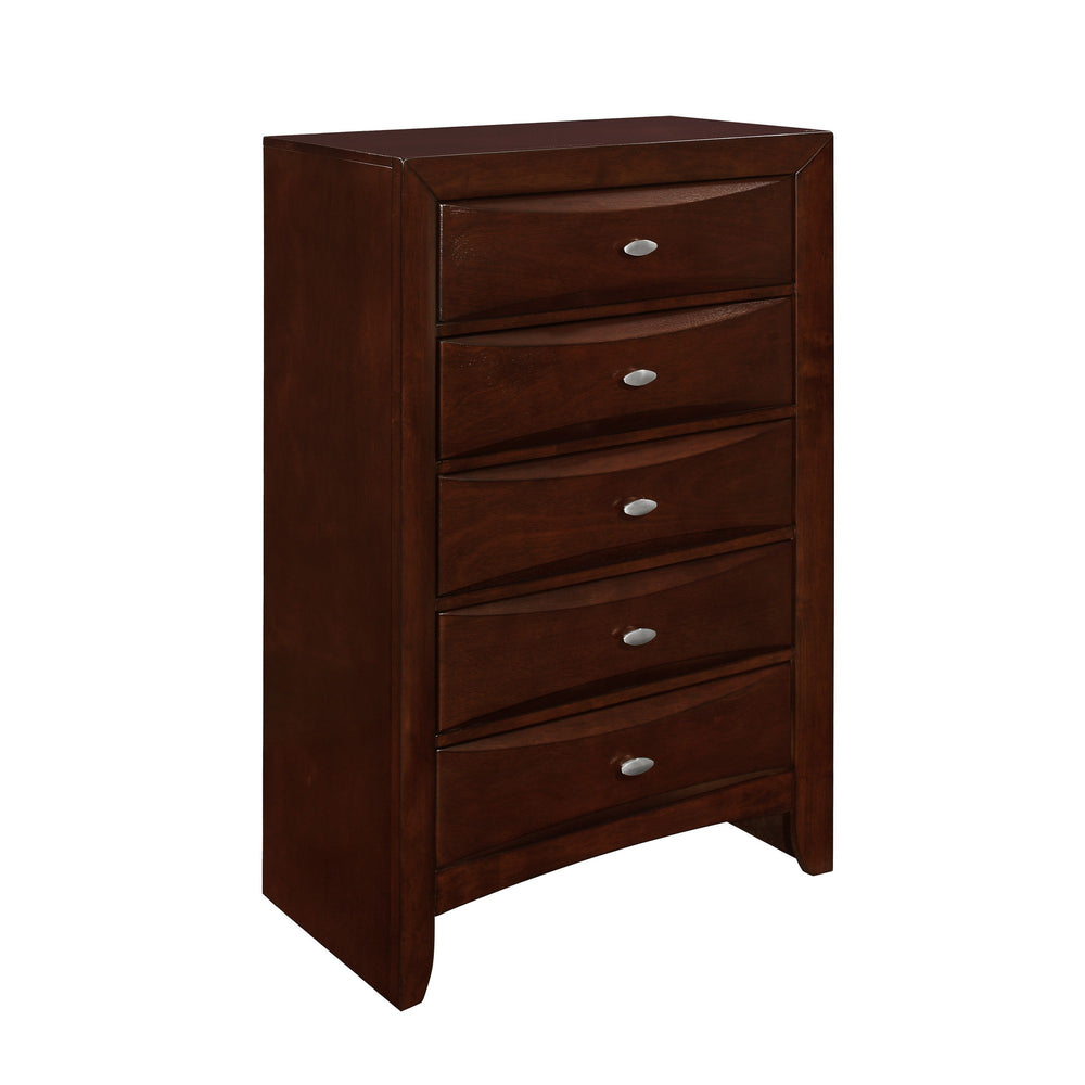 Homeroots New Merlot Chest With 5 Chambared Drawer  Solid Wood 384020