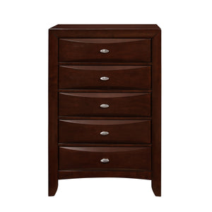Homeroots New Merlot Chest With 5 Chambared Drawer  Solid Wood 384020