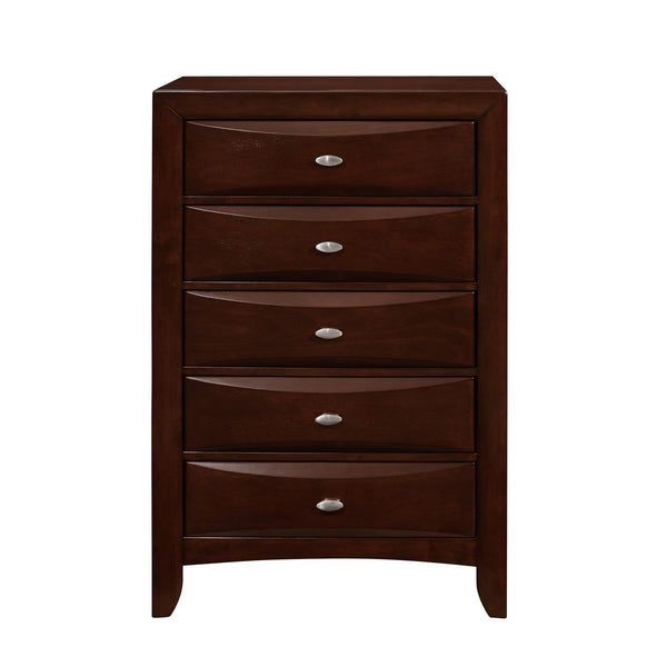 Homeroots New Merlot Chest With 5 Chambared Drawer  Solid Wood 384020