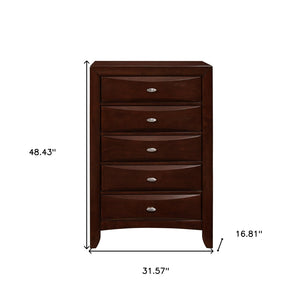 HomeRoots New Merlot Chest - Elegant 5-Drawer Storage Solution with Contemporary Charm for Modern Bedrooms 5 384020