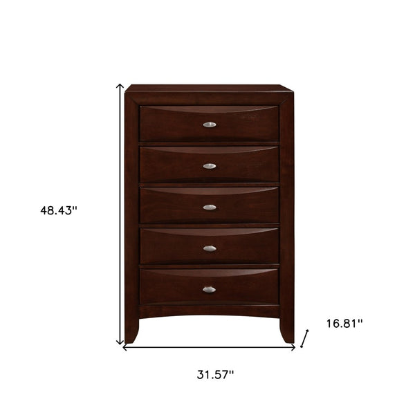 HomeRoots New Merlot Chest - Elegant 5-Drawer Storage Solution with Contemporary Charm for Modern Bedrooms 5 384020