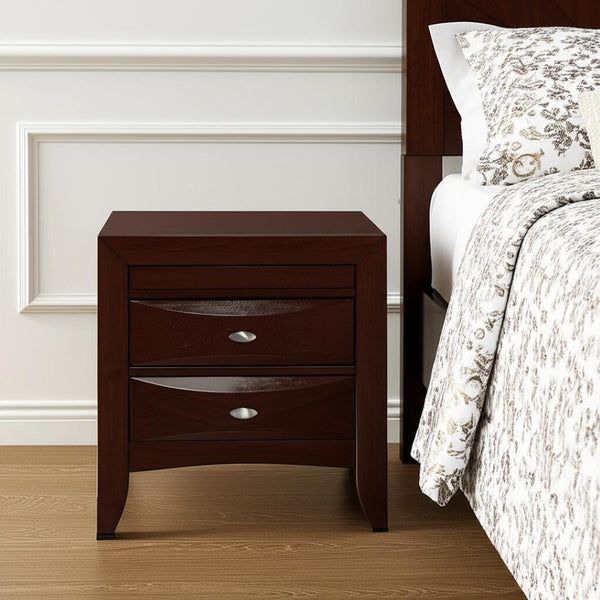 HomeRoots 25" Merlot Wood Three Drawer Nightstand - Stylish Storage Solution for Bedroom & Living Room Décor 384023