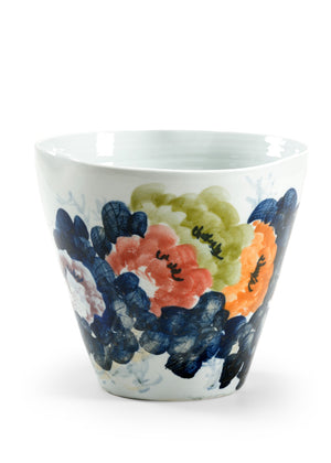 Chelsea House Garden City Planter Hand-Painted White Glazed Porcelain Multicolor 13.5"H Statement Accent Pot 384030