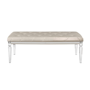 Homeroots 54" Champagne And Clear Upholstered Faux Leather Bench  Acrylic 384033