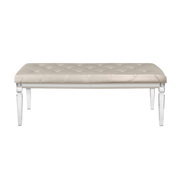 Homeroots 54" Champagne And Clear Upholstered Faux Leather Bench  Acrylic 384033