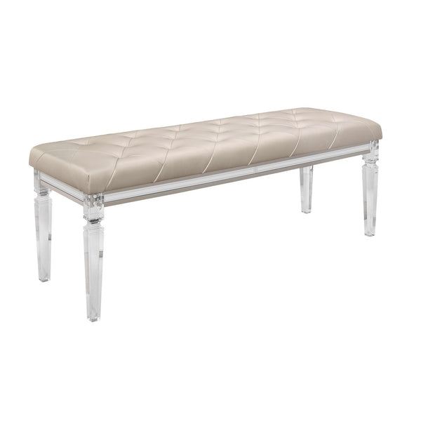 Homeroots 54" Champagne And Clear Upholstered Faux Leather Bench  Acrylic 384033