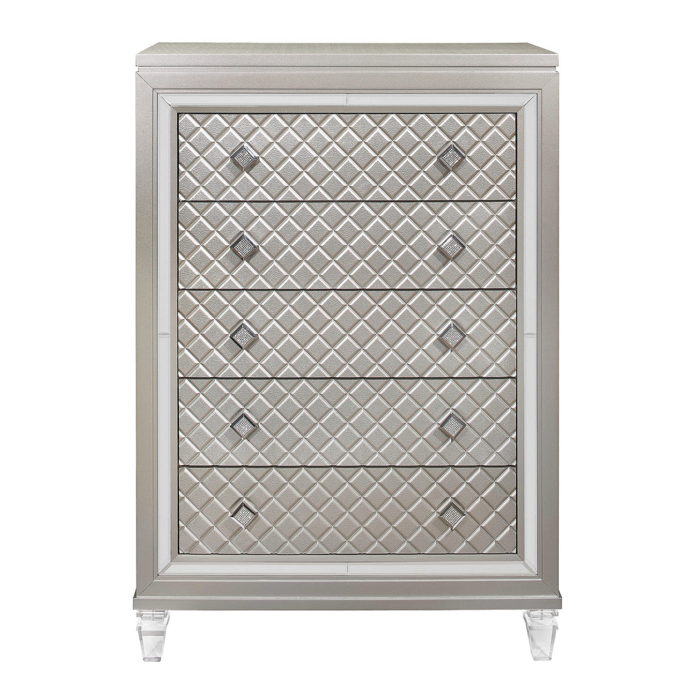 Homeroots Champagne Toned Chest With Tapered Acrylic Legs And 5 Drawers  Solid Wood 384034