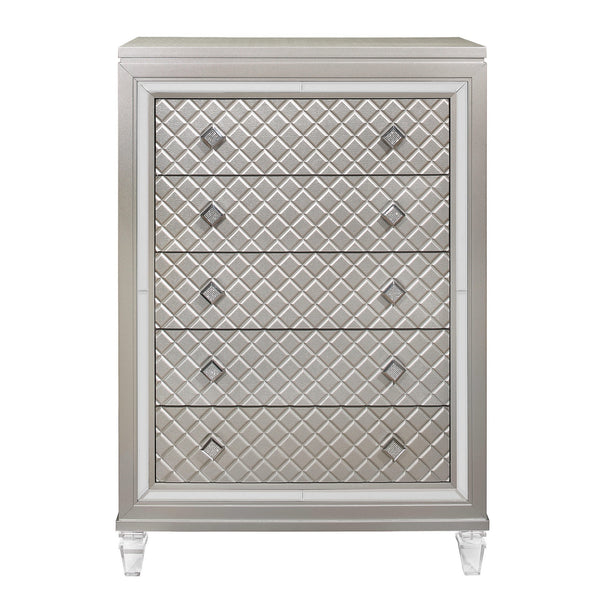 Homeroots Champagne Toned Chest With Tapered Acrylic Legs And 5 Drawers  Solid Wood 384034