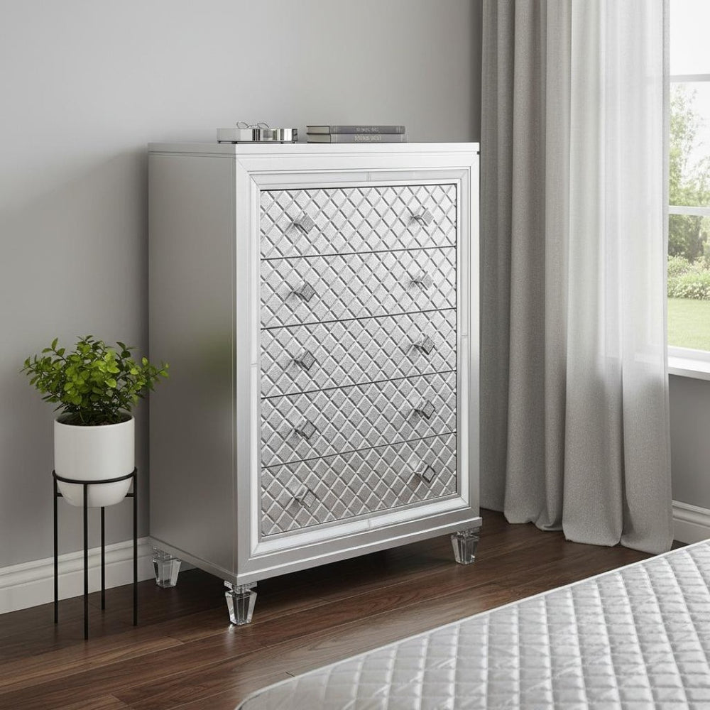 HomeRoots Champagne Toned Chest with Elegant Acrylic Legs and Spacious Drawers for Stylish Bedroom Storage 5 384034