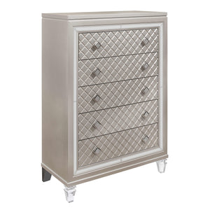 Homeroots Champagne Toned Chest With Tapered Acrylic Legs And 5 Drawers  Solid Wood 384034