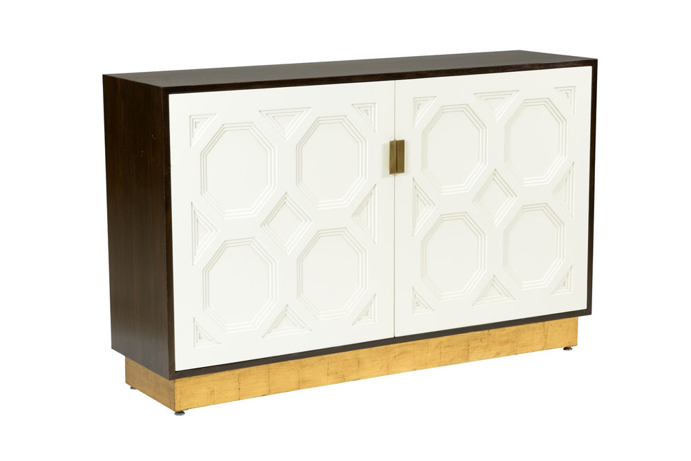 Chelsea House Ponzio Two-Drawer Cabinet By Bradshaw Orrell — Dark Brown & Cream Finish, Brass Accents, Gold Base 384035