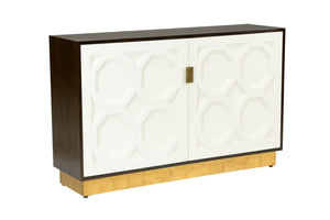 Chelsea House Ponzio Two-Drawer Cabinet By Bradshaw Orrell — Dark Brown & Cream Finish, Brass Accents, Gold Base 384035