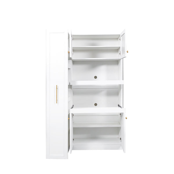 English Elm Kitchen Farmhouse Pantry Cabinet With Multi-Tier Pull-Out Shelves & 4 Doors For Organized Storage W331S00173