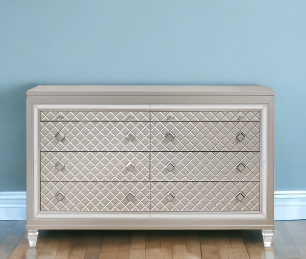 Homeroots Champagne Toned Dresser With Tapered Acrylic Legs And 2 Jewelry Drawers  Solid Wood 384035