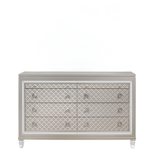 Homeroots Champagne Toned Dresser With Tapered Acrylic Legs And 2 Jewelry Drawers  Solid Wood 384035