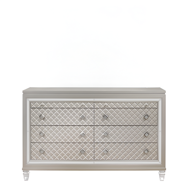 Homeroots Champagne Toned Dresser With Tapered Acrylic Legs And 2 Jewelry Drawers  Solid Wood 384035