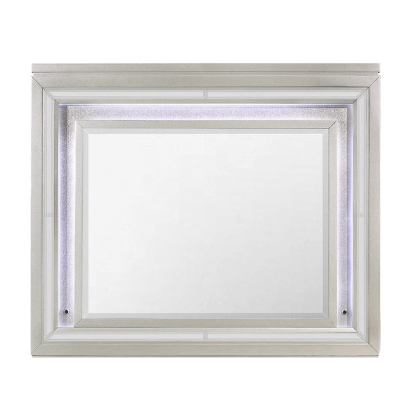 HomeRoots 38" Champagne Wood Lighted Accent Mirror - Contemporary Design with Integrated Lighting for Elegance 384036