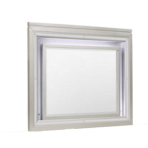 HomeRoots 38" Champagne Wood Lighted Accent Mirror - Contemporary Design with Integrated Lighting for Elegance 384036