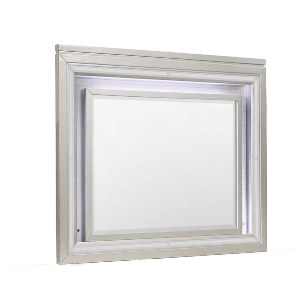 HomeRoots 38" Champagne Wood Lighted Accent Mirror - Contemporary Design with Integrated Lighting for Elegance 384036