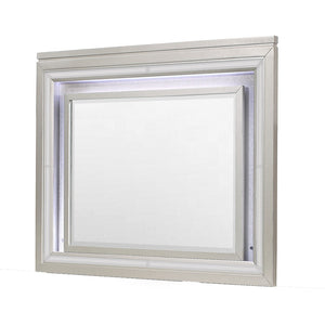 HomeRoots 38" Champagne Wood Lighted Accent Mirror - Contemporary Design with Integrated Lighting for Elegance 384036