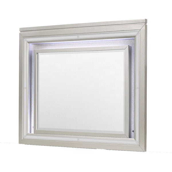 HomeRoots 38" Champagne Wood Lighted Accent Mirror - Contemporary Design with Integrated Lighting for Elegance 384036