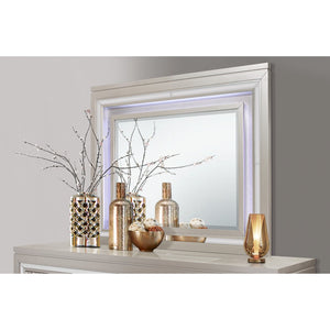 HomeRoots 38" Champagne Wood Lighted Accent Mirror - Contemporary Design with Integrated Lighting for Elegance 384036