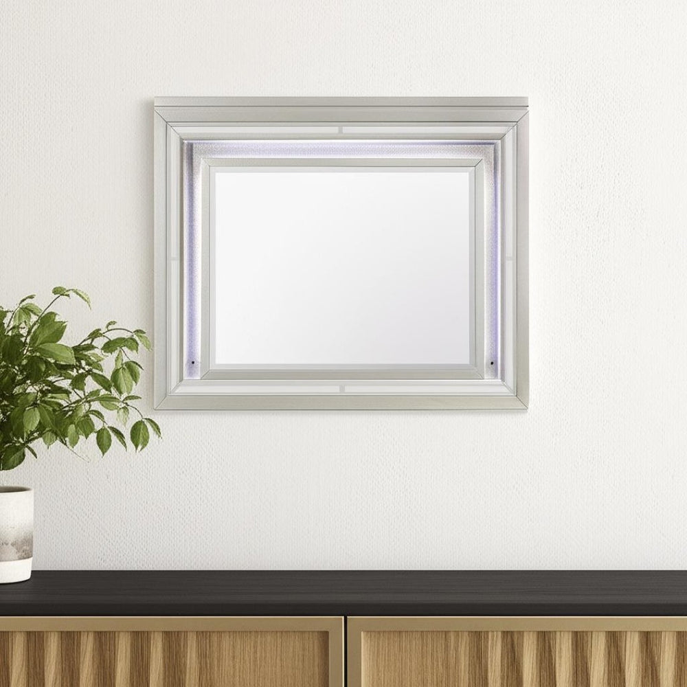 HomeRoots 38" Champagne Wood Lighted Accent Mirror - Contemporary Design with Integrated Lighting for Elegance 384036