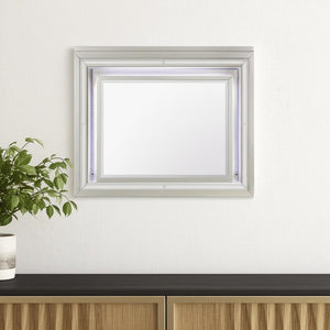 HomeRoots 38" Champagne Wood Lighted Accent Mirror - Contemporary Design with Integrated Lighting for Elegance 384036