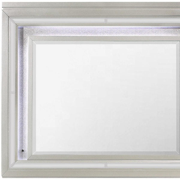 HomeRoots 38" Champagne Wood Lighted Accent Mirror - Contemporary Design with Integrated Lighting for Elegance 384036