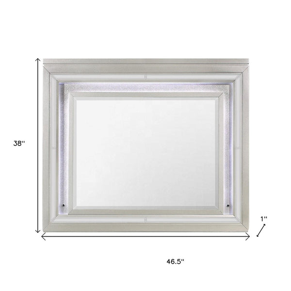 HomeRoots 38" Champagne Wood Lighted Accent Mirror - Contemporary Design with Integrated Lighting for Elegance 384036