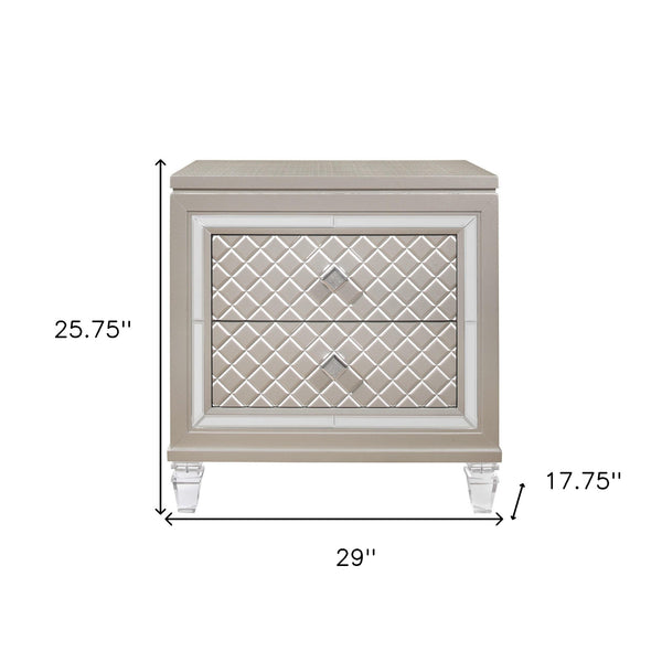 Homeroots Champagne Toned Nightstand With Tapered Acrylic Legs And 2 Drawers   384037
