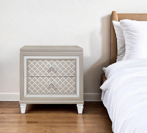 HomeRoots 26" Mirrored Glass Nightstand – Elegant Solid Wood Design with Ample Storage for Chic Spaces 384037