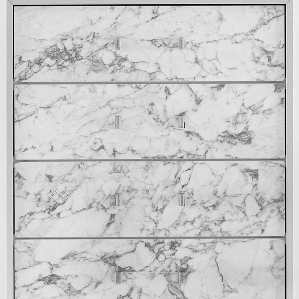 Homeroots Modern White Chest With 5 Faux Marble Detailed Front Drawer.  Solid Wood 384038