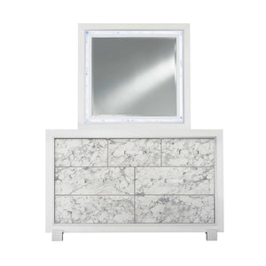 Homeroots Modern White Dresser With 7 Faux Marble Detailed Front Drawer.  Solid Wood 384039