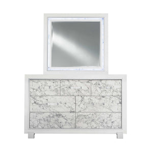 Homeroots Modern White Mirror With Faux Marble Border Detail Led Lightning  Wood 384040