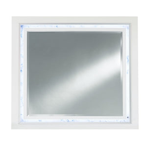 HomeRoots 41" Lighted Accent Mirror with White Faux Marble Finish - Modern Design for Brightening Spaces 384040