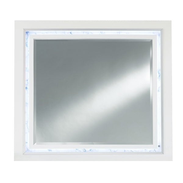 HomeRoots 41" Lighted Accent Mirror with White Faux Marble Finish - Modern Design for Brightening Spaces 384040