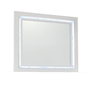 HomeRoots 41" Lighted Accent Mirror with White Faux Marble Finish - Modern Design for Brightening Spaces 384040
