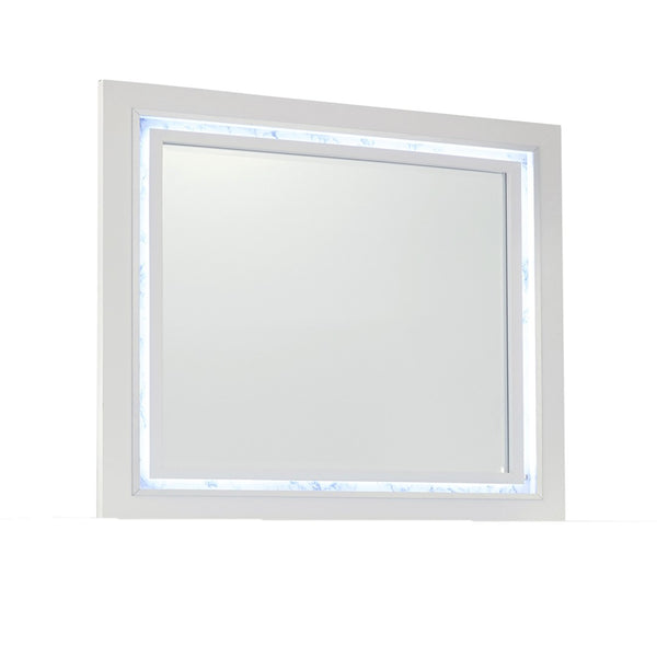 HomeRoots 41" Lighted Accent Mirror with White Faux Marble Finish - Modern Design for Brightening Spaces 384040
