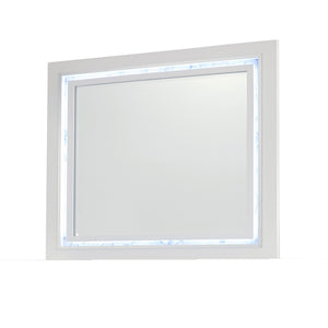 HomeRoots 41" Lighted Accent Mirror with White Faux Marble Finish - Modern Design for Brightening Spaces 384040