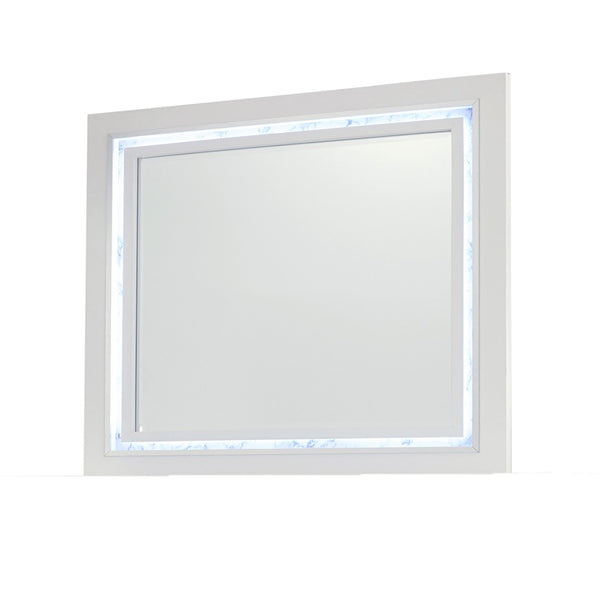HomeRoots 41" Lighted Accent Mirror with White Faux Marble Finish - Modern Design for Brightening Spaces 384040